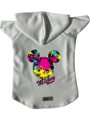 Die Grup Monopetz Kapişonlu Polar Sweatshirt Köpek ve Kedi Kıyafeti & Elbisesi Beyaz Yeni Mickey Mouse 2 S