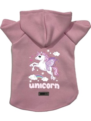Die Grup Monopetz Kapişonlu Polar Sweatshirt Köpek ve Kedi Kıyafeti & Elbisesi - Pembe Unicorn L Beden