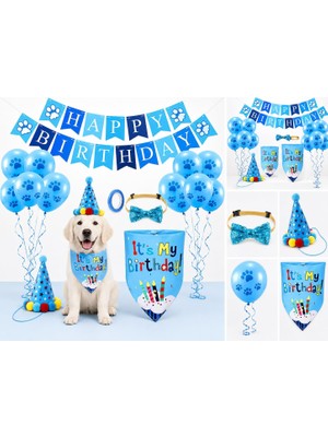 Die Grup Kedi ve Köpekler Için Evcil Hayvan Doğum Günü Seti(Mavi)