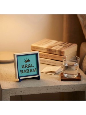 Die Grup Kral Babam Yazılı Modern Hediye, Ev ve Ofis Için Taç Tasarımlı 10X10 cm Minyatür Dekoratif Obje