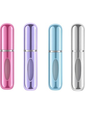 Die Grup Adaptoll Mini Doldurulabilir Parfüm Şişesi – Taşınabilir Seyahat Boy Atomizer Cep Sprey Seti, Pompalı Dolum Kabı, Kompakt, Sızdırmaz ve Dayanıklı Tasarım (Modern, 4 Adet-Pembe, Lila, Açık Mavi, Gümüş)