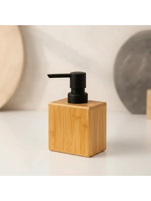 Uravas Store 100 ml Bambu Ahşap Pompalı Sıvı Sabun Deterjan ve Dezenfektan Dispenseri