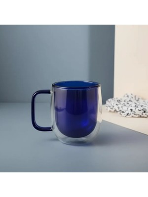 Uravas Store 450 ml Lacivert Isı Yalıtımlı Cam Kupa Çift Cidarlı Tasarım