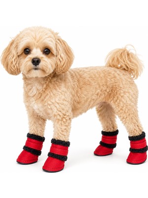 Die Grup Pet Life 'duggz' Shearling Köpek Ayakkabıları - Ayak Bileği Desteği Için Çift Kanca ve Halka Kapamalı Kış Köpek Botları - Köpekler Için 4'lü Ayakkabı Seti