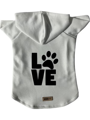 Die Grup Monopetz Kapişonlu Sweatshirt Köpek ve Kedi Kıyafeti & Elbisesi - Beyaz Love L Beden