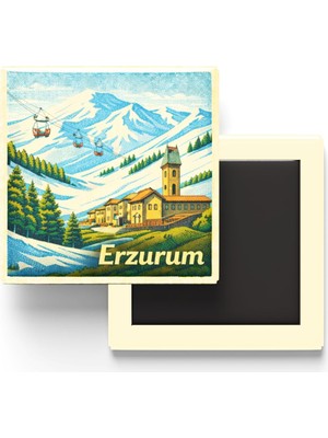 Die Grup Erzurum - Palandöken - Baskılı Buzdolap Magneti Kare - 9x9 cm