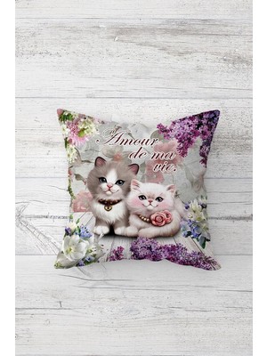 Die Grup Pelangi Cute Cat Sevimli Kedili Çift Tarafı Baskı Gizli Fermuar Genç Kız Kırlent Koltuk Yastık Kılıfı, Karışık Renkli 45 x 45, 2469108245451