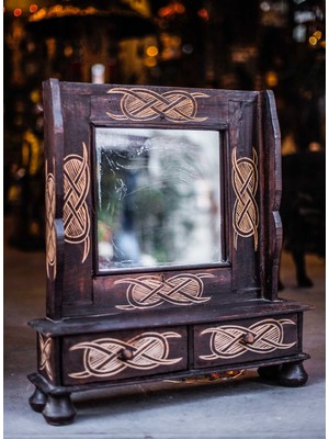Die Grup Make Up Mirror Handmade, El Yapımı Ahşap Makyaj Aynası, Bali El Yapımı Dekoratif Çekmeceli Makyaj Aynası