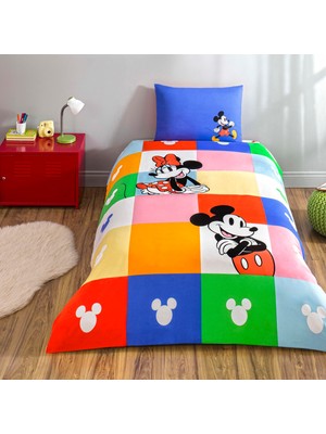 Die Grup Taç Lisanslı Disney Mnnie & Mickey Tek Kişilik Pamuk Nevresim Takımı