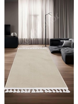 Die Grup Dijidekor Halı Krem Sahra Yıkanabilir Saçaklı Kaymaz Kesme Ince Yolluk Kilim Salon Halısı Modelleri, Sahra-Krem-Saçaklı, 80X150