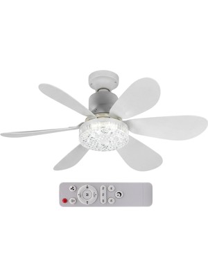Die Grup Feny LED Aydınlatmalı Tavan Vantilatörü 52CM – Uzaktan Kumandalı, 3 Kademe Hız, 3 Renk Işık (3000K-6500K Dim Edilebilir), Ultra Sessiz Kristal Avizeli Duy Içi Tavan Fanı (Uzatma Duy Aparatlı)