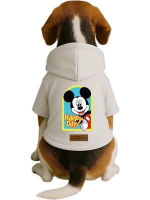 Die Grup Monopetz Baskılı Içi Polarlı Köpek ve Kedi Kıyafeti & Elbisesi - Beyaz Renk Kapüşonlu Hoodie BD517 Xl
