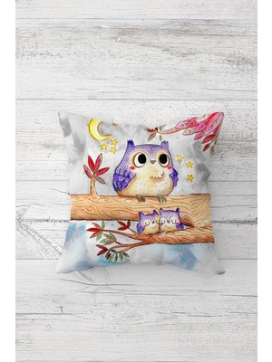Die Grup Pelangi Gece Baykuş Ailesi Çift Tarafı Baskılı Gizli Fermuarlı Yastık Kılıfı Kırlent Koltuk Yastık Kılıfı, Açık Kahve-Lila 45 x 45, 2469111545451