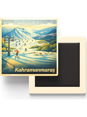 Die Grup Kahramanmaraş - Yedikuyular Kayak Merkezi - Baskılı Buzdolap Magneti Kare - 9x9 cm