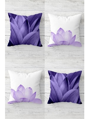 Die Grup Pelangi Lotus Yaşam Çiçeği Gizli Fermuarlı Kırlent Kılıfı Koltuk Yastık Kılıfı TAKIM(4ADET), Mor-Lila-Beyaz 43 x 43