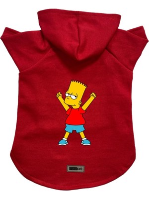 Die Grup Monopetz Kapişonlu Polar Sweatshirt Köpek ve Kedi Kıyafeti & Elbisesi Kırmızı Bart Simpson Xl