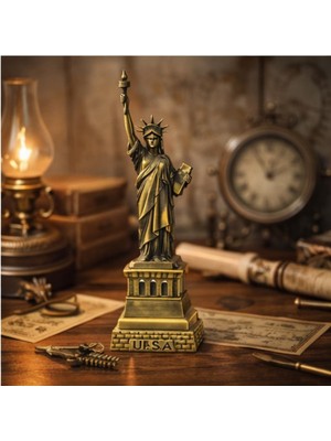 Die Grup Deinhaus Minyatür Özgürlük Anıtı Heykeli, Metal Döküm, Bronz Finish, 21 Cm, Usa Yazılı Detaylı Kaide