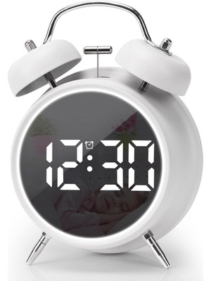 Die Grup Coverzone Çift Çanlı Dijital Alarm Saati – 70DB Yüksek Sesli, LED Ekranlı, Sıcaklık ve Tarih Gösterimli, Sessiz Çalışma, Gece Işıklı, Sesle Kontrol, Retro & Modern Tasarım | HL-8891A - Beyaz