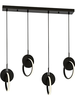 Die Grup Avonni AV-60370-4Y-BSY Siyah Boyalı Modern Avize LED Metal Ahşap Pleksi 80X12CM