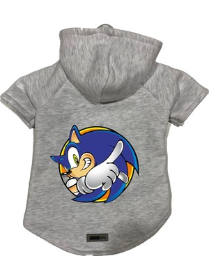 Die Grup Monopetz Kapişonlu Polar Sweatshirt Köpek ve Kedi Kıyafeti & Elbisesi Gri Sonic L