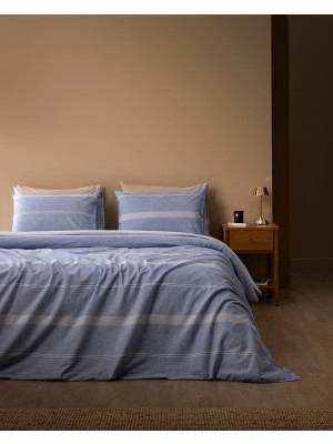 Die Grup Boswell King SIZE%100 Pamuk Ranforce Baskılı Çarşaflı Nevresim Takımı - Mavi