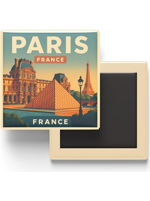 Die Grup Paris Fransa - Louvre Müzesi - Baskılı Buzdolap Magneti Kare 9x9 cm