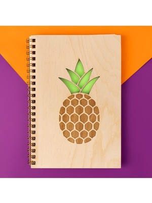 Die Grup Hediyesepeti Ananas Tasarımlı Ahşap Kapaklı Defter 18 cm x 12 cm 48 Yaprak Not Defteri