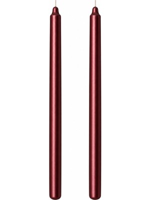 Die Grup 2’li Bordo/koyu Kırmızı Metalik Şamdan Mum Seti 25 cm – Dekoratif Ince Şamdan Mum, Kokusuz Parafin WAX,%100 Pamuk Fitil, El Döküm, Uzun Süre Yanma (~10 Saat), Şık Sofra, Davet, Nişan, Düğün