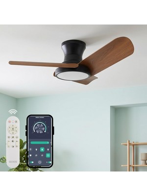 Die Grup 80CM Modern Goes Uzaktan Kumandalı 3 Kanatlı Uygulamalı Tavan Vantilatörü ve LED Lamba Işık 54W Siyah-Kiraz