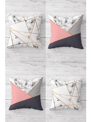 Die Grup Pelangi Geometrik Üçgen Desenli Gizli Fermuarlı Kırlent Kılıfı Koltuk Yastık Kılıfı TAKIM(4ADET), Beyaz-Pembe 45 x 45