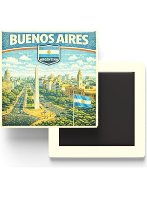 Die Grup Retro Arjantin Buenos Aires Şehri Temalı Vintage Buzdolap Magneti – 9x9 cm