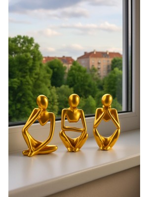Die Grup Ev & Ofis Dekoru – Gold 3’lü Insan Figürü Seti | El Yapımı Minimalist Heykel Takımı