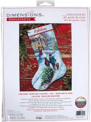 Die Grup Dimensions 70-08995 Tatil Geleneği Kendin Yap Kişiselleştirilebilir Noel Kanaviçe Çorap Seti, 40 cm L, 14 Adet Açık Mavi Aida, Çeşitli