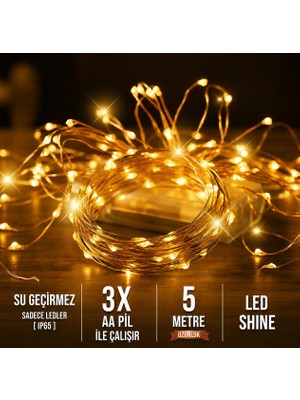 Die Grup Dekonivia Peri LED 5 Metre Gün Işığı Sarı Iki Fonksiyonlu Pilli Dekoratif Aydınlatma Süsleme Parti LED Işık Yılbaşı LED Işık Süsleme Dekorasyon Işığı Şerit