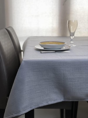 Die Grup Vi Ihlamur Keten Görünümlü, Su Geçirimsiz, Kayma Yapmayan Premium Masa Örtüsü (145 cm x 220 Cm, Gri)