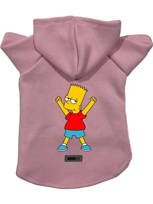 Die Grup Monopetz Kapişonlu Polar Sweatshirt Köpek ve Kedi Kıyafeti & Elbisesi Pembe Bart Simpson M