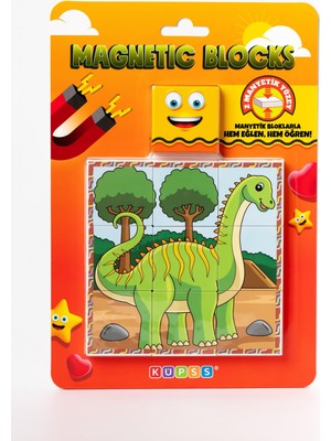 Die Grup Küpss Manyetik Blok Çift Taraflı 9 Parçalı Mıknatıslı Dinozor Puzzle - 2 Görsel Yapboz