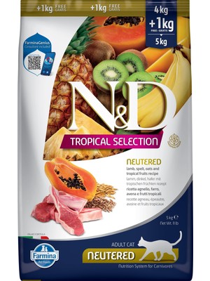 Die Grup Nd N&d Tropical Selection Kuzu Etli ve Tropikal Meyveli Kısırlaştırılmış Kedi Maması 4+1 kg