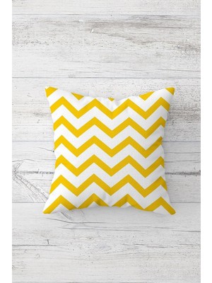Die Grup Pelangi Sarı Beyaz Zigzag Desen Çift Tarafı Baskılı Gizli Fermuarlı Yastık Kılıfı Kırlent Yastık Kılıfı, Sarı-Beyaz 45 x 45, 2469142145451