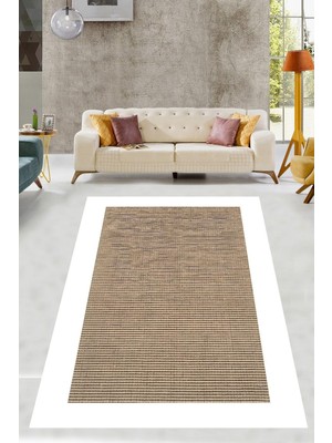 Die Grup Pelangi Sisal Jüt Desenli Yıkanabilir Kaymaz Taban Leke Tutmaz Salon Halısı Yolluk, Beyaz-Kahverengi 60 x 120