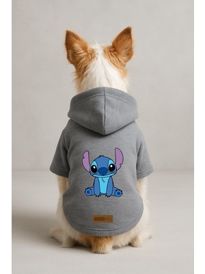 Die Grup Monopetz Baskılı Içi Polarlı Köpek ve Kedi Kıyafeti & Elbisesi - Gri Renk Kapüşonlu Hoodie BE339 M