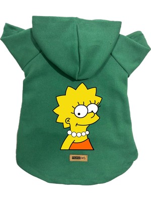Die Grup Monopetz Kapişonlu Polar Sweatshirt Köpek ve Kedi Kıyafeti & Elbisesi Yeşil Lisa Simpson M
