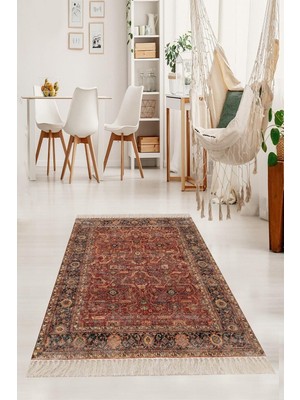 Die Grup Pelangi Motif Desenli Etnik Dijital Baskı Yıkanabilir Kaymaz Taban Salon Halı ve Yolluk, Kiremit 180 x 250