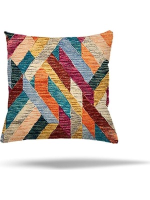 Die Grup Pelangi Çiçek Mozaik Kilim Etnik Desen Gizli Fermuarlı Yastık Kılıfı Kırlent Kılıfı Koltuk Yastık Kılıfı, Çok Renkli 45 x 45