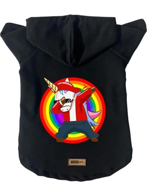 Die Grup Monopetz Kapişonlu Polar Sweatshirt Köpek ve Kedi Kıyafeti & Elbisesi Siyah Yeni Unicorn Xl