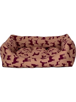 Die Grup Pet Comfort Uniform Bej-Bordo Kedi ve Köpek Yatağı S 50X60CM