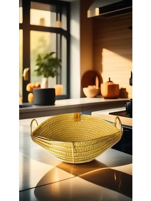 Die Grup Singl Gold Metal Sandal Ekmeklik ve Meyvelik Lüx Örgü Oval Ekmek Sepeti Sarı