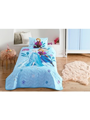Die Grup Taç Disney Frozen Flower Power Cpp Standart Pamuk-Polyester Nevresim Takımı, Mavi, Tek Kişilik
