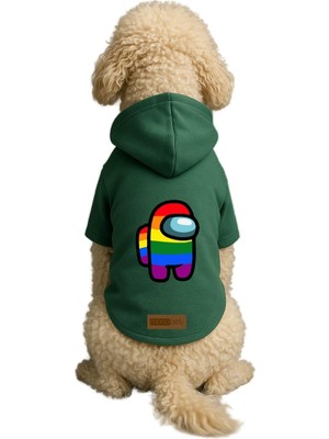 Die Grup Monopetz Baskılı Içi Polarlı Köpek ve Kedi Kıyafeti & Elbisesi - Yeşil Renk Kapüşonlu Hoodie B4175, 5xl