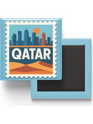 Die Grup Buzdolap Magneti Katar Doha Renkli Posta Pulu Temalı - 9x9 cm